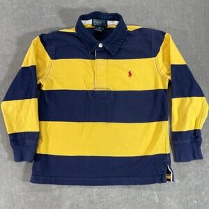Polo Ralph Lauren Kids Size 5 Rugby Blue Yellow Long Sleeve Polo Shirt